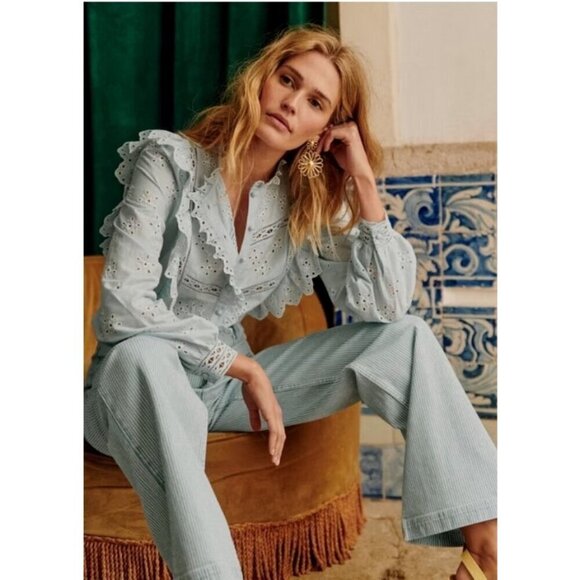💕SEZANE💕 Irma Shirt ~ Light Blue/Ecru FR 34 = US 2 - Picture 1 of 16